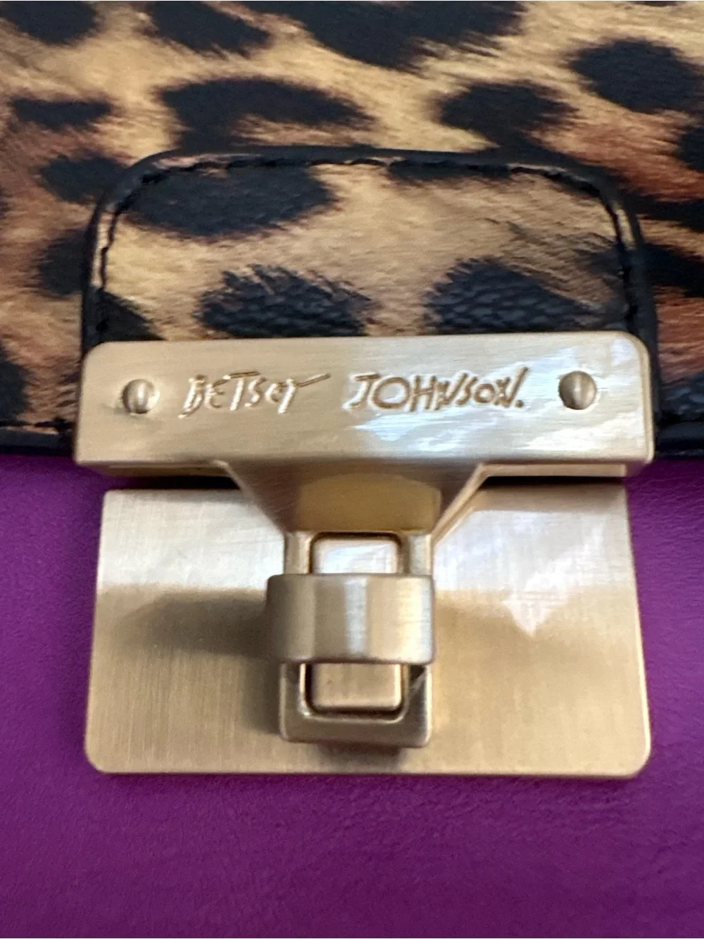 Betsey Johnson Purple, Red & Leopard-Print Crossbody with Gold Chain